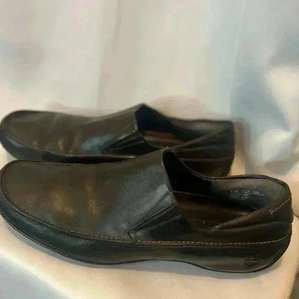 Black Leather Womens Timberland Loafers Driving Shoes 8.5 m